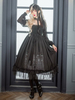 Süßes Lolita OP-Kleid Neverland Bows Cascading Ruffles Schwarzer Blumendruck Langarm Lolita Einteilige Kleider