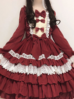 Süßes Lolita OP-Kleid Neverland Lace Burgund Cascading Ruffles Bows Lolita Einteilige Kleider