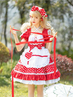 Süßes Lolita OP-Kleid Neverland Rüschen Burgunder Zweifarbige Kurzarm-Dienstmädchen Lolita Einteilige Kleider