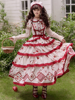 Süßes Lolita-Outfit rot mit Rüschen und Schnürung kurzärmliges Rock-Top