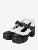 Süßes Lolita-Schuhwerk; Schwarze Lolita-Pumps aus PU-Leder mit klobigem Absatz