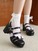 Süßes Lolita-Schuhwerk Schwarze Lolita-Schuhe aus PU-Leder mit Schleifen und klobigem Absatz