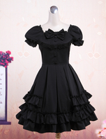 Süßes schwarzes kurzen Ärmeln Baumwolle Lolita Kleid