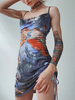 Sexy Bodycon Kleider Kordelzug Backless Print Ärmelloses Slip Kleid