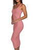 Sexy Bodycon Kleider Pink Straps Neck Ärmelloses Sommer Midi Bleistiftkleid