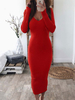 Sexy Bodycon Kleider Rotes U-Ausschnitt Langarm Slim Fit Etuikleid