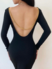 Sexy Bodycon Kleider Schwarz Langarm Jewel Neck Backless Sheath Dress
