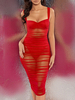 Sexy Bodycon Kleider Sheer ärmelloses Rüschen Etuikleid