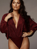 Sexy Bodysuit Top Tiefer Langarm Damen Top
