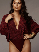 Sexy Bodysuit Top Tiefer Langarm Damen Top