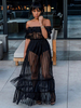 Sexy Club Dress Kurzarm Rüschen aus der Schulter Layered Semi Sheer Bardot Dress