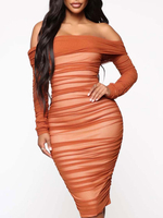 Sexy Club-Kleid von der Schulter Sexy geraffte lange Ärmel Sexy Kleid