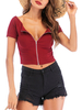 Sexy Crop Top Red Zip Up Kurzarm Sommer Tops