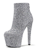 Sexy High Heel Stiefel Offene Spitze Reißverschluss Pailletten Sterne Print Stiletto Heel Silber Rave Club Oberschenkel Hohe Stiefel