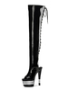 Sexy High Heel Stiefel Peep Toe Schnürstiefel Stiletto Rave Club Schwarz Overknee Stiefel Stripper Schuhe