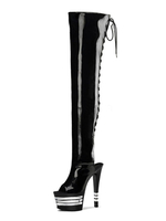 Sexy High Heel Stiefel Peep Toe Schnürstiefel Stiletto Rave Club Schwarz Overknee Stiefel Stripper Schuhe