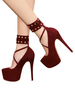Sexy High Heels 2020 Burgundy Plattform Heels Nubukleder Mandel Zehe Nieten Knöchelriemen Pumps für Frauen