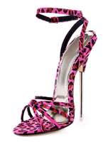 Sexy High Heels aus Stoff mit Fesselriemchen und Leopard-Korn Optik in Rosarot
