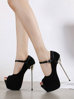 Sexy High Heels für Damen Schwarze Polyurethan Peep Toe Stöckelschuhe Sexy Schuhe