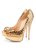 Sexy High Heels Gold Plattform Peep Toe Nieten Stiletto Pumps Spike Schuhe Für Frauen