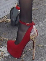 Sexy High Heels Rote Plateau Strasssteine Stiletto Knöchelriemen Pumps