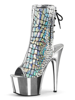 Sexy High Heels Stiefel Peep Toe Schnür Reißverschluss Stiletto Heel Rave Club Silber Sexy Ankle Boots
