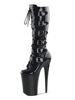 Sexy High Heels Stiefel Runder Reißverschluss Stiletto Heel Rave Club Schwarz Overknee Stiefel