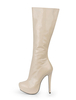 Sexy knielange Stiefeletten aus Lackleder mit Reißverschluss und Plateaus in Beige