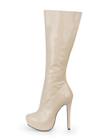 Sexy knielange Stiefeletten aus Lackleder mit Reißverschluss und Plateaus in Beige