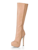 Sexy knielange Stiefeletten aus mit Reißverschluss und Stilett Heels in Nude-Tönen