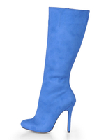 Sexy knielange Stiefeletten aus Nubukleder mit Reißverschluss und Stilett Heels in Blau