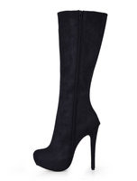 sexy knielange Stiefeletten aus Nubukleder mit Stilett Heels und Plateaus