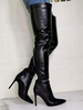 Sexy Overknee-Stiefel Schwarze PU-Leder-Spitze mit spitzen Zehen und hohem Absatz