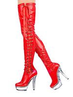 Sexy Overknees aus PU mit Plateaus und Schnüren in Rot