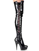 Sexy Overknees mit Schnüren und Plateaus in Schwarz
