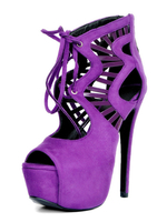 Sexy Plateau-Sandaletten mit Schnüren und Stilettos in Dunkellila