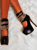 Sexy Platform Sandaletten mit Kette und Stilettos in Schwarz