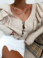 Sexy Pullover Cardigans Light Apricot Acryl Buttons Langarm Top