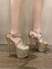 Sexy Sandalen für Damen Blonde PU-Peep Toe-Stiletto-Sandalen aus Leder
