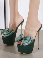 Sexy Sandalen für Damen Hunter Green Satin Upper Open Toe PU Leder High Stiletto Heels