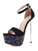 Sexy Sandalen für Damen Schwarz Micro Wildleder Obere Peeptoe Stiletto Absatz Sexy Schuhe