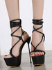 Sexy Sandalen für Damen Schwarze PU-Leder-Schnürsocken mit hohem Zehenabsatz