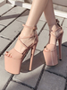 Sexy Sandalen für Frau Aprikose Leder Open Toe Criss Cross Sky High Platform Sexy Schuhe