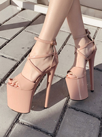 Sexy Sandalen für Frau Aprikose Leder Open Toe Criss Cross Sky High Platform Sexy Schuhe