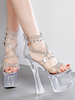 Sexy Sandalen für Frau Aprikose Leder Square Toe Cross Strap Plattform Sexy Sandalen
