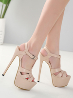 Sexy Sandalen für Frau Aprikose PU Leder Open Toe Stiletto Absatz Sommer Sexy Knöchelriemen Heels