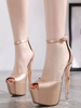 Sexy Sandalen für Frau High Heel Blond Leder Peep Toe Knöchelriemen Plattform Sexy Sandalen