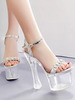 Sexy Sandalen für Frau High Heel Transparent Leder Square Toe Platform Sexy Sandalen