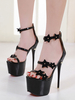Sexy Sandalen für Frau Schwarz Lackleder Open Toe 2;4 "Blumen 6;7" Sexy Schuhe