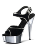 Sexy Sandalen für Frau Schwarz Silber PU Leder Peep Toe Platform Sexy Sandalen
